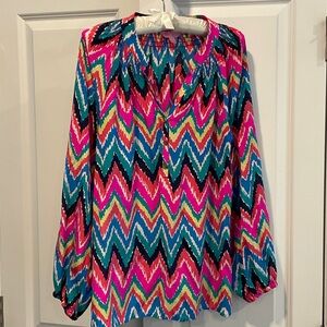 Lilly Pulitzer 100% Silk Pink and Blue Chevron Blouse